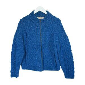 Athena Designs Irish Handknit Zip Cardigan – 100% Pure New Wool (S/M)